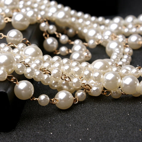 New MOON GIRL Multi-layer Simulated Pearls Chain Long Necklace Trendy