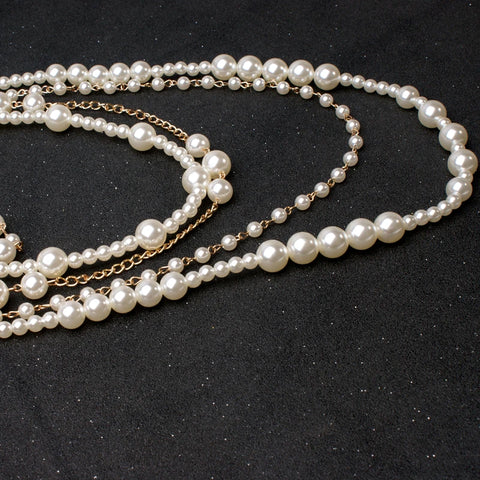 New MOON GIRL Multi-layer Simulated Pearls Chain Long Necklace Trendy