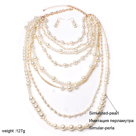 New MOON GIRL Multi-layer Simulated Pearls Chain Long Necklace Trendy
