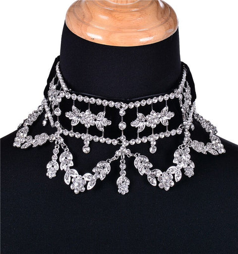 Rhinestone Statement Necklace | Rhinestone Flower Necklace | Statement