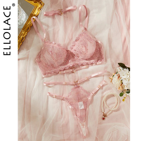 3-Piece Blush Pink Lace Lingerie Set with Harness Detail