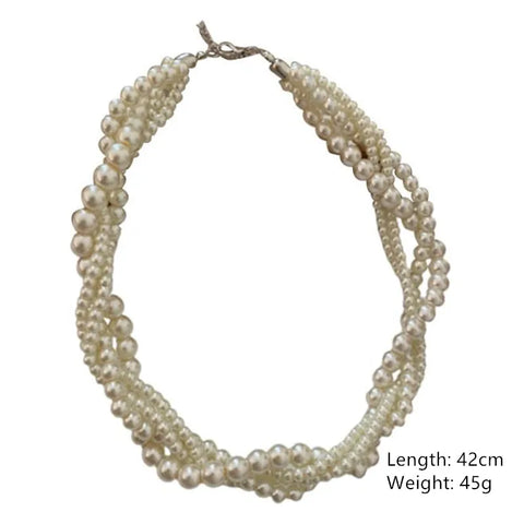 Multi-Strand Twisted Faux Pearl Necklace