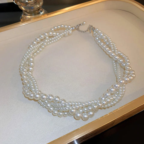 Multi-Strand Twisted Faux Pearl Necklace