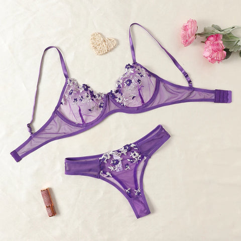 Sexy Lace Lingerie Push Up Lingerie Semi-Sheer Bra And Panty Sets