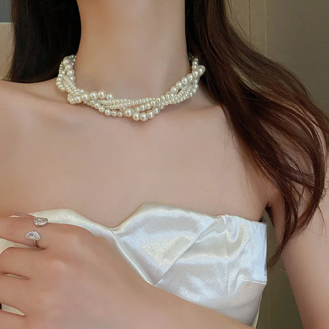 Multi-Strand Twisted Faux Pearl Necklace