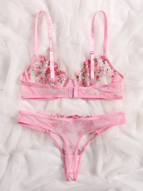 Women Floral Embroidory Underwear Set Sexy Lace Erotic Lingerie Female