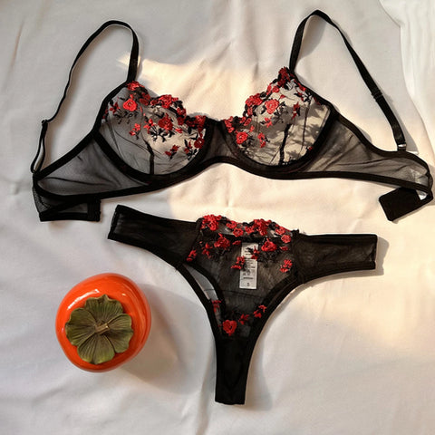 Sexy Lace Lingerie Push Up Lingerie Semi-Sheer Bra And Panty Sets