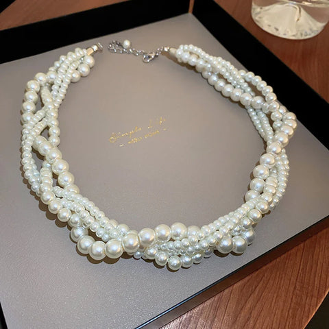 Multi-Strand Twisted Faux Pearl Necklace