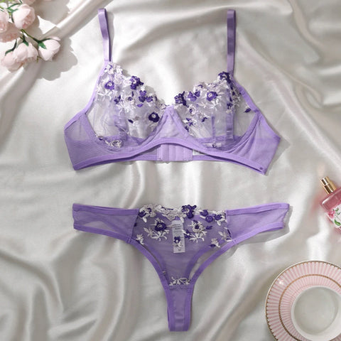 Sexy Lace Lingerie Push Up Lingerie Semi-Sheer Bra And Panty Sets