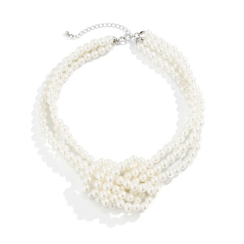 Fashion Black White Imitation Pearl Patchwork Chain Necklace For Women