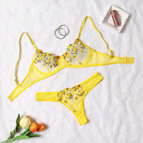 Sexy Lace Lingerie Push Up Lingerie Semi-Sheer Bra And Panty Sets