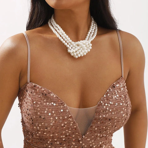 Fashion Black White Imitation Pearl Patchwork Chain Necklace For Women