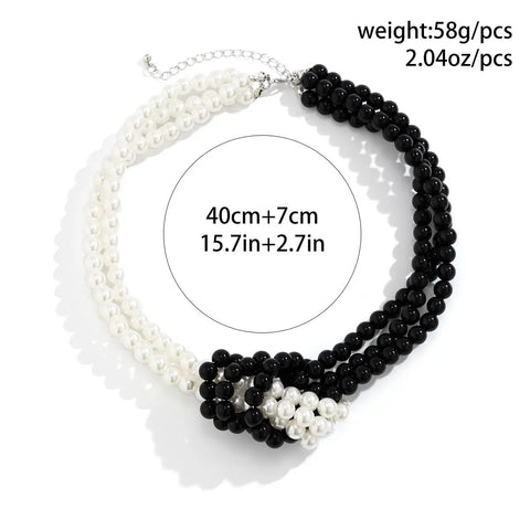 Fashion Black White Imitation Pearl Patchwork Chain Necklace For Women