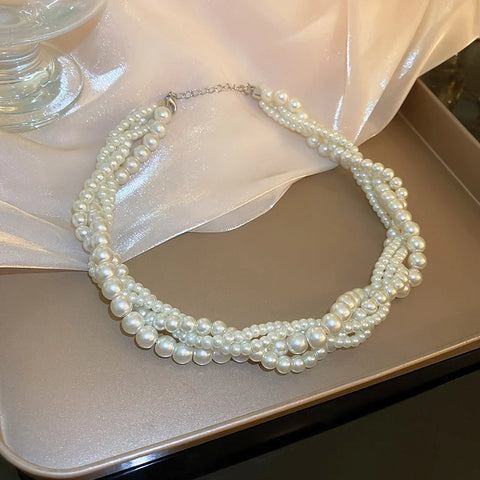 Multi-Strand Twisted Faux Pearl Necklace