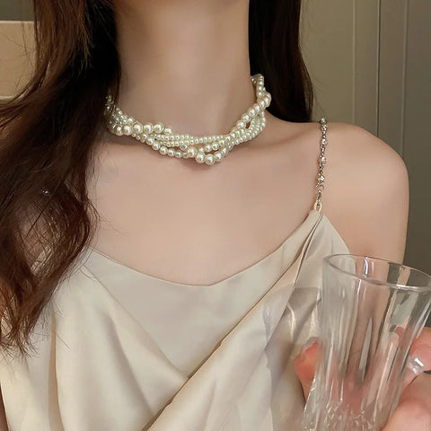 Multi-Strand Twisted Faux Pearl Necklace