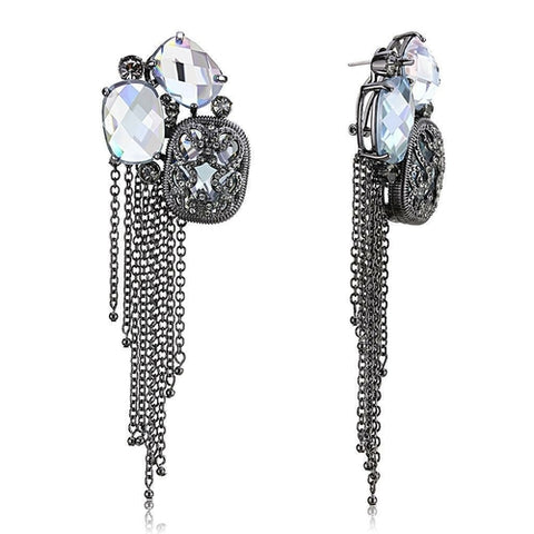 The luxury Cobalt Black Brass Earrings with AAA Grade CZ  in Clear